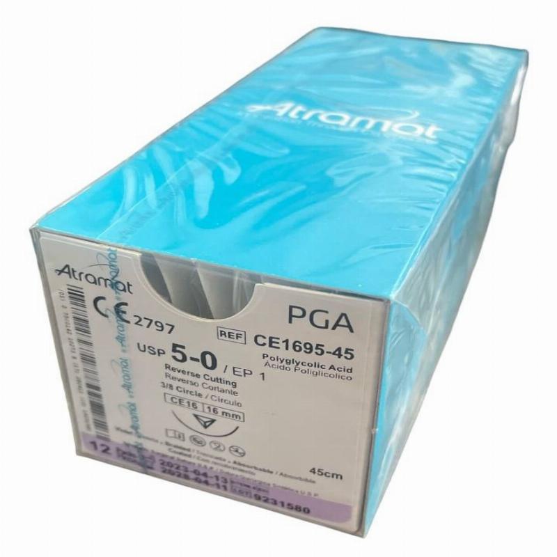 PGA (полігліколід) CE1695-45 плетений фіолетовий, що розсмоктується USP 5-0 (EP1) зі зворотн.-ріж. голкою 16мм, 3/8 кола, довж. нитки 45см